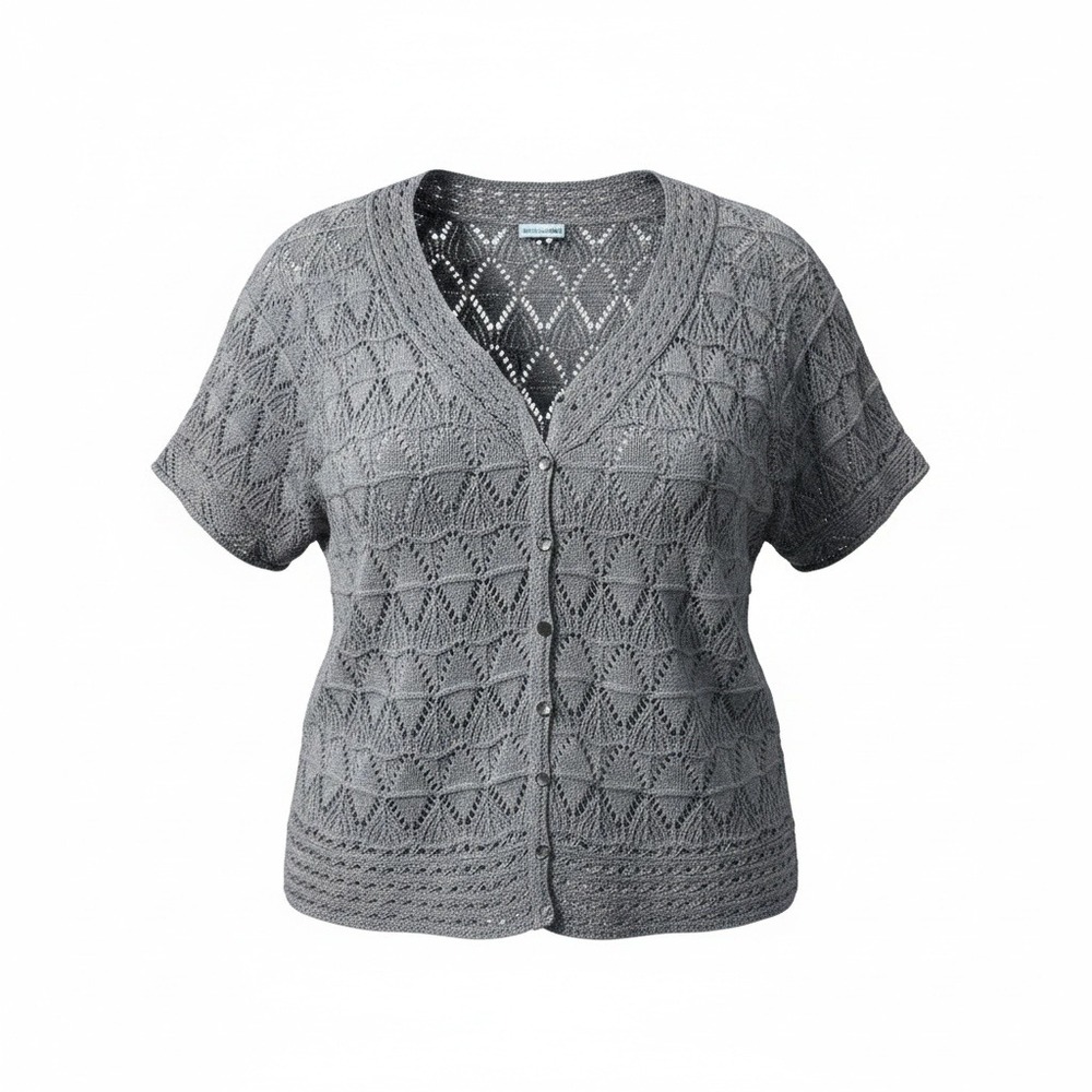 Croft & Barrow Cardigan Women 1X Taupe Pointelle Knit Boho Cottagecore Sweater